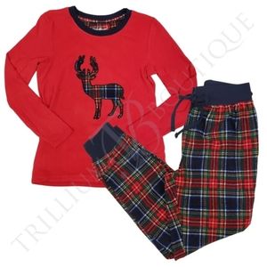 Eddie Bauer Women's 2-Piece Reindeer Pajama Set Plaid NWT Winter Red Holiday NWT